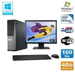 Lot PC DELL Optiplex 390 DT G630 2.7Ghz 4Go 160Go Graveur WIFI W7 Pro + Ecran 19 - Occasion