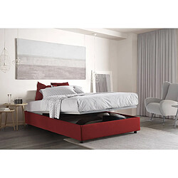 Autrement Talamo Italia Silvia Lit français avec conteneur, Made in Italy, en tissu amovible, 140x190 cm, avec ouverture frontale, Rouge.