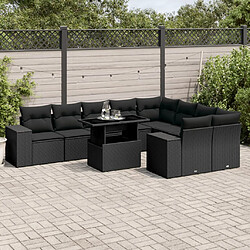 vidaXL Salon de jardin 10 pcs avec coussins noir résine tressée