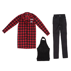 1/3 BJD Rouge Gilet Plaid Pardessus Jeans Set pour Normal 70cm Taille Oncle Poupée pas cher