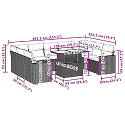 vidaXL Salon de jardin avec coussins 10 pcs beige résine tressée pas cher