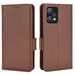 Etui en PU texture litchi, fermoir magnétique avec support, marron pour votre Realme 9 Pro