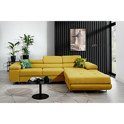 VENESETTI Canapé d'angle convertible ARMEL en tissu luxe 5 places, jaune moutarde, avec coffre, angle droit (vu de face)