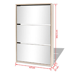 vidaXL Meuble à chaussures 3 étagères Miroir 63x17x102,5 cm Chêne pas cher