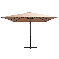 Helloshop26 Parasol déporté avec led et mât en acier 250 x 250 cm taupe 02_0008449