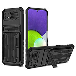 Coque en TPU anti-rayures avec béquille et porte-carte noir pour votre Samsung Galaxy A22 5G (EU Version)