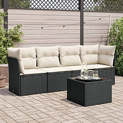 Maison Chic Salon de jardin 5 pcs avec coussins | Ensemble de Table et chaises | Mobilier d'Extérieur noir résine tressée -GKD78786