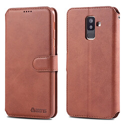 Wewoo Housse Coque Pour Galaxy A6 Plus 2018 AZNS Étui en cuir PU avec texture de mollet et rabat horizontal porte-carte et fentes carte et cadre photo Marron