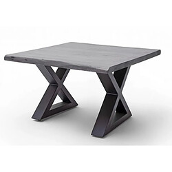 Pegane Table basse en bois d'acacia massif gris / acier anthracite - L.75 x H.45 x P.75 cm