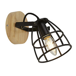 Searchlight Applique Murale Ronde Cage, Noir Mat & Bois