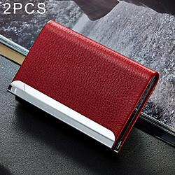 Wewoo Porte-cartes rouge 2 PCS Lichi texture de visite Carte de crédit ID Case Holder