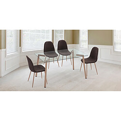 Pegane Lot de 4 chaises de salle à manger en tissu coloris marron foncé avec pieds coloris bois - Longueur 45 x profondeur 53 x hauteur 87 cm