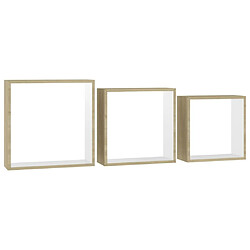 Avis Maison Chic Lot de 3 Étagères murales,Étagère Rangement flottate sous forme de cube Blanc et chêne sonoma -MN37938