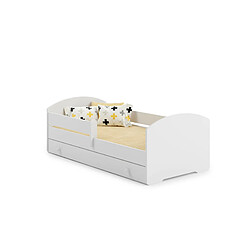 HT MEUBLES Lit enfant LOU avec tiroir balustrade et matelas inclus