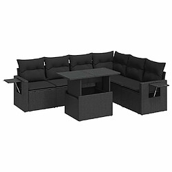 vidaXL Salon de jardin 7 pcs avec coussins noir résine tressée