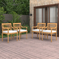 vidaXL Chaises Batavia lot de 4 avec coussins Bois de teck solide