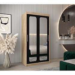 Abiks Meble Armoire PROMO T3 À Portes Coulissantes 200/100/62 2 Portes (Sonoma/Noir)