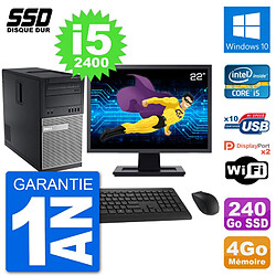 PC Tour Dell 7010 Ecran 22" Intel Core i5-2400 RAM 4Go SSD 240Go Windows 10 Wifi - Occasion