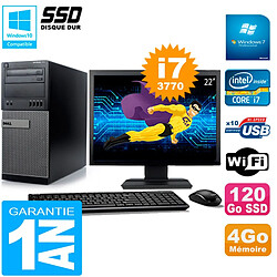 PC Tour DELL 7010 Ecran 22" Core I7-3770 RAM 4Go Disque 120 Go SSD Wifi W7 - Occasion