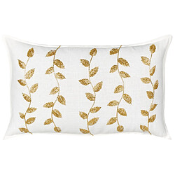 Beliani Coussin NERIUM Coton 30 x 50 cm Motif de plante Broderie Blanc