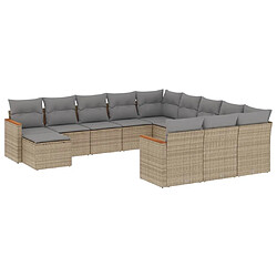 vidaXL Salon de jardin et coussins 12 pcs mélange beige résine tressée