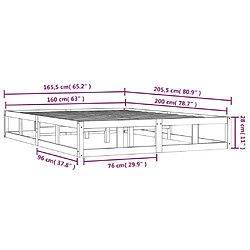 vidaXL Cadre de lit sans matelas blanc 160x200 cm bois massif pas cher