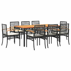 Maison Chic Ensemble à manger d'extérieur 9 pcs avec coussins,Salon de jardin noir résine tressée -GKD292567