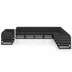 Avis Maison Chic Salon de jardin 11pcs + coussins - Mobilier/Meubles de jardin - Table et chaises d'extérieur Noir Bois de pin massif -MN72356