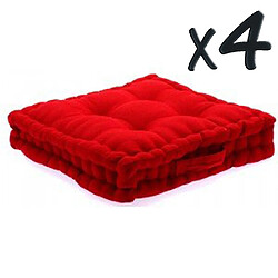 Pegane Lot de 4 Coussins de sol en coton bordeaux, 40 x 40 x H8 cm