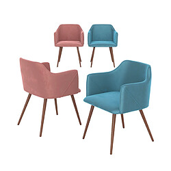 Rendez Vous Deco Pack 4 chaises Daisy en velours bleu et rose 