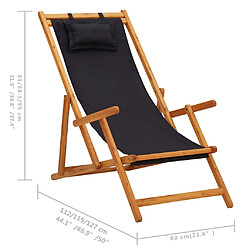 vidaXL Chaise pliable de plage bois d'eucalyptus solide et tissu noir pas cher