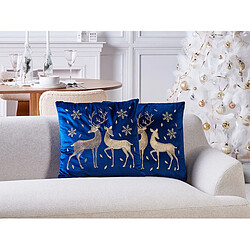 Beliani Lot de 2 coussins MERINGUE Velours 45 x 45 cm Animal Broderie Bleu foncé