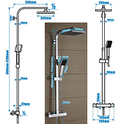 Acheter Auralum max Système de Douche Carré Colonne de Douche avec Mitigeur Colonne de Douche Thermostatique Design Unique Système de Douche, EU Modèle