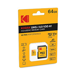 KODAK Carte mémoire Micro SDHC 64GB avec adaptateur - Solution de stockage haute vitesse - Noir