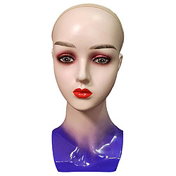 Tête De Mannequin Visage Féminin Support Chauve Pour Le Coiffage De Perruques Ou Le Chapeau D'affichage Violet