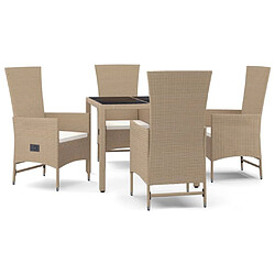 Ensemble salle à manger de jardin 5 pcs,Table et chaise à dîner d'extérieur Beige poly rotin -MN40416