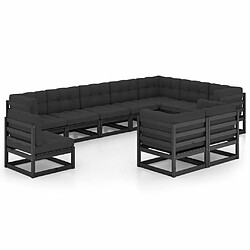 Maison Chic Salon de jardin 10 pcs + coussins - Mobilier/Meubles de jardin - Table et chaises d'extérieur Noir Bois de pin massif -MN84139