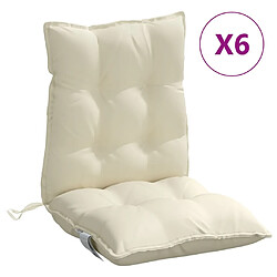 vidaXL Coussins de chaise à dossier bas lot de 6 crème tissu oxford