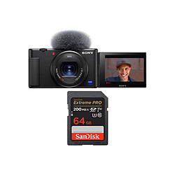 Sony ZV-1 Caméra Noir+SanDisk 64 Go Extreme Pro SDXC UHS-I U3 V30 4K 200 Mo/s