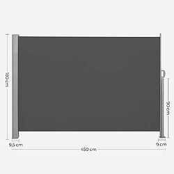 Helloshop26 Store latéral 180 x 450 cm (h x l) brise-vue rétractable pare-soleil pour balcon terrasse jardin gris anthracite 12_0001834