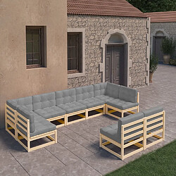 Maison Chic Salon de jardin 9 pcs + coussins - Mobilier/Meubles de jardin - Table et chaises d'extérieur Bois de pin massif -MN58853