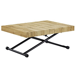 Vente-Unique Table extensible et relevable 2 en 1 - MDF et acier - Naturel et noir - MORIALA pas cher