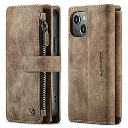 Caseme Etui en PU + TPU avec support avec poche zippée, antichoc marron pour votre Apple iPhone 13 mini 5.4 pouces