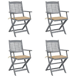 vidaXL Chaises pliables d'extérieur lot de 4 et coussins Bois d'acacia