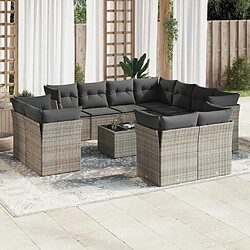 Maison Chic Salon de jardin avec coussins 12 pcs | Ensemble de Table et chaises | Mobilier d'Extérieur gris résine tressée -GKD44469