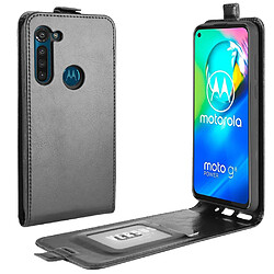 Etui en PU cheval fou à retournement vertical avec porte-carte noir pour votre Motorola Moto G8 Power