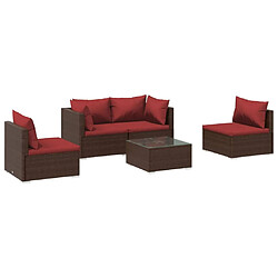 Maison Chic Salon de jardin 5 pcs + coussins - Mobilier/Meubles de jardin - Table et chaises d'extérieur résine tressée marron -MN85107