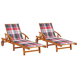 Maison Chic Lot de 2 Chaises longues avec coussins | Transat Bain de soleil Bois d'acacia solide -GKD29640