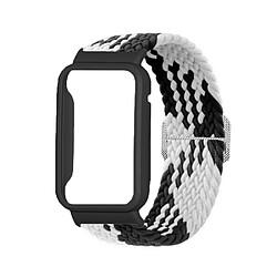 Bracelet en nylon élastique tressé pour votre Xiaomi Mi Band 7 Pro - Blanc noir/noir