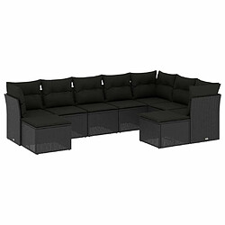 Maison Chic Salon de jardin 9 pcs avec coussins | Ensemble de Table et chaises | Mobilier d'Extérieur noir résine tressée -GKD77270